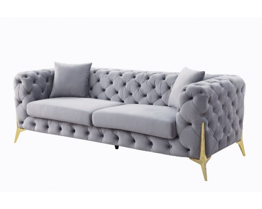 ACME - Jelanea Sofa with 2 Pillows (Same As Lv01406) in Gray Velvet/Gold