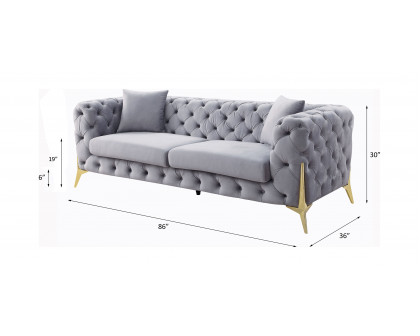 ACME - Jelanea Sofa with 2 Pillows (Same As Lv01406) in Gray Velvet/Gold