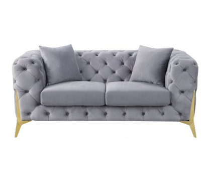 ACME - Jelanea Loveseat with 2 Pillows (Same As Lv01407) in Gray Velvet/Gold