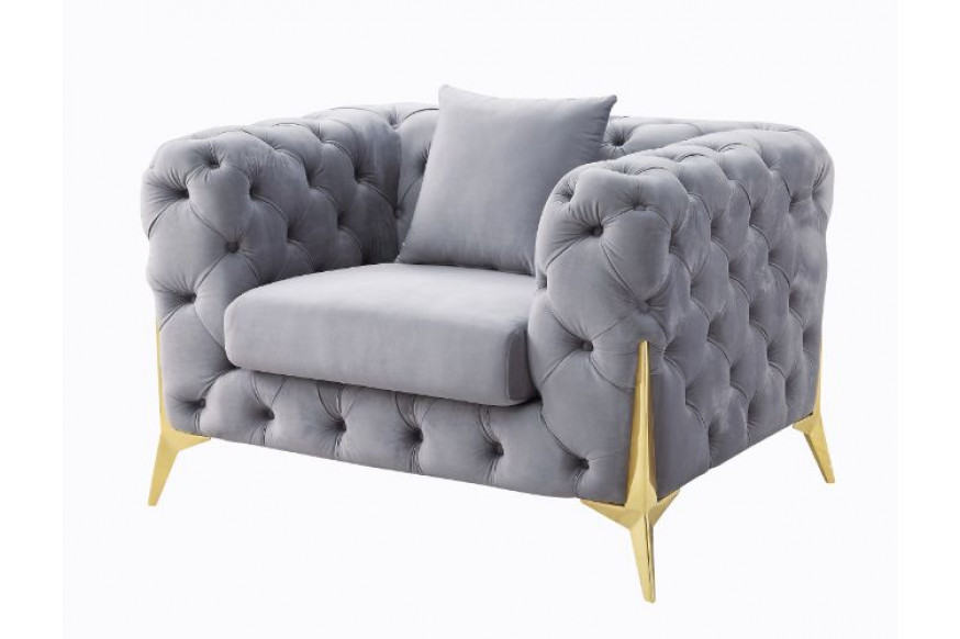 ACME™ Jelanea Chair with Pillow (Same As Lv01408) - Gray Velvet/Gold