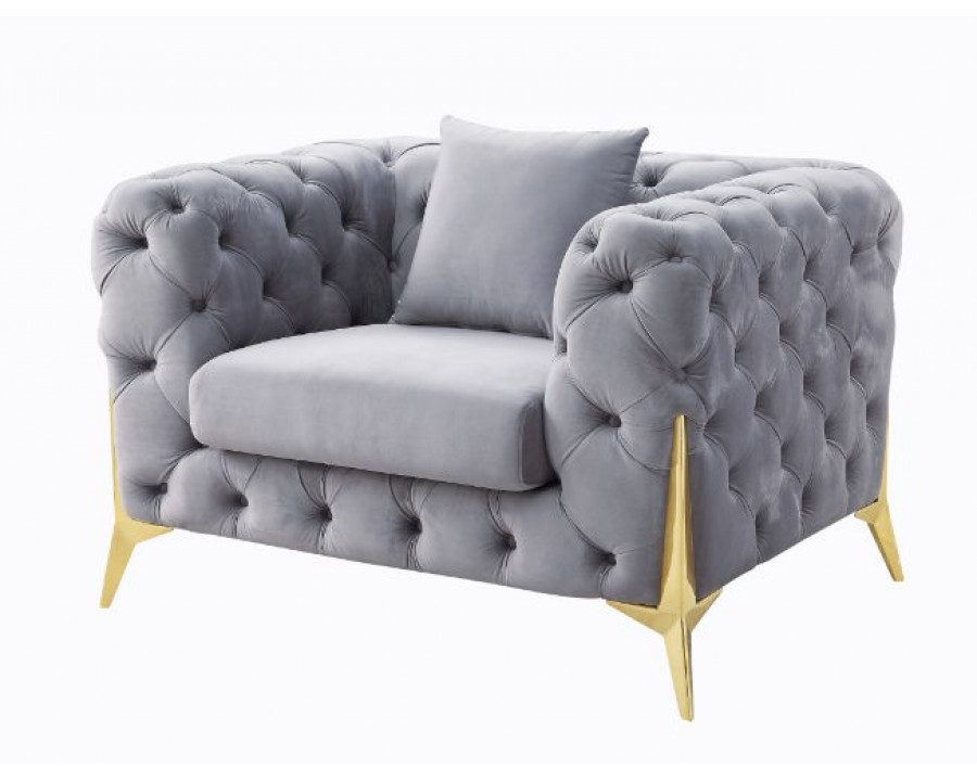 ACME - Jelanea Chair with Pillow (Same As Lv01408) in Gray Velvet/Gold