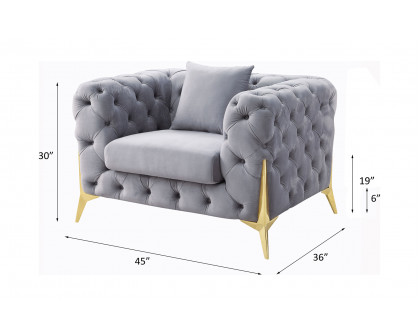 ACME™ Jelanea Chair with Pillow (Same As Lv01408) - Gray Velvet/Gold