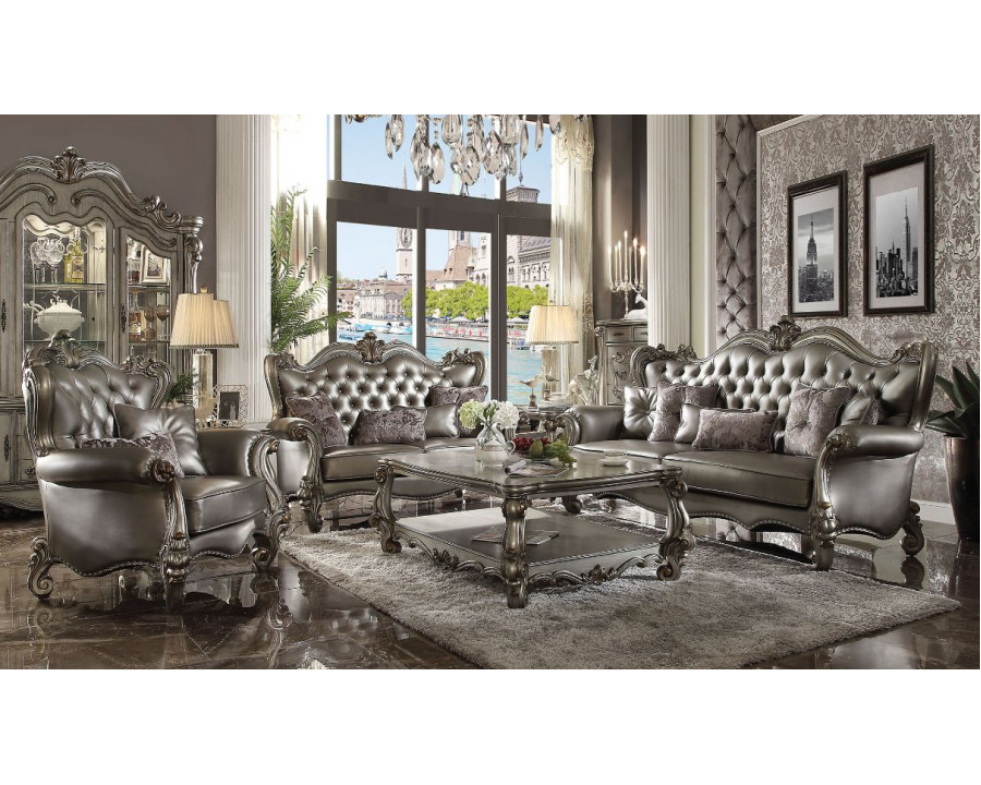 ACME - Versailles Sofa with 6 Pillows in Silver/Antique Platinum