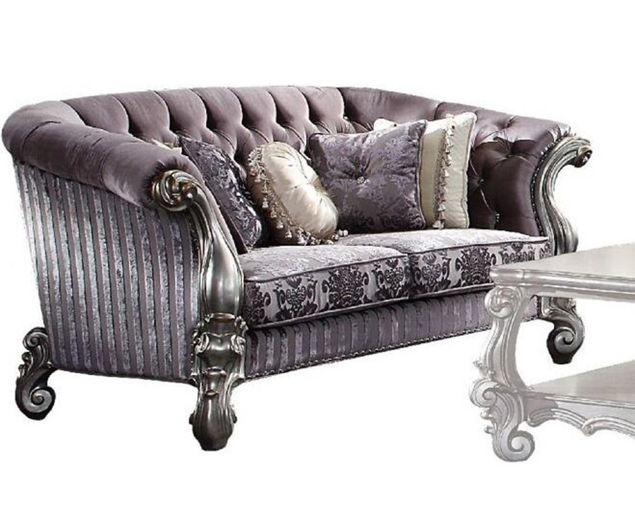 ACME - Versailles Loveseat with 5 Pillows in Velvet/Antique Platinum