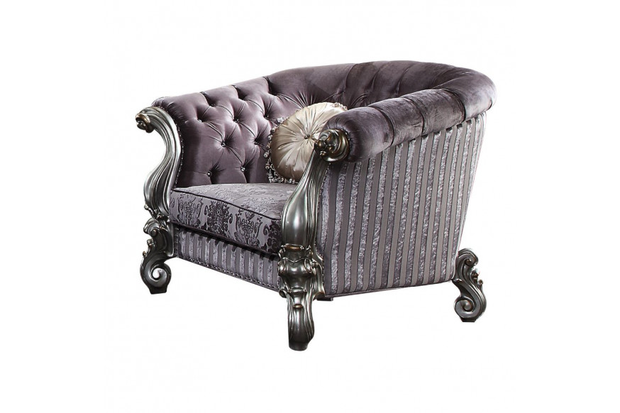 ACME™ Versailles Chair with 2 Pillows - Velvet/Antique Platinum