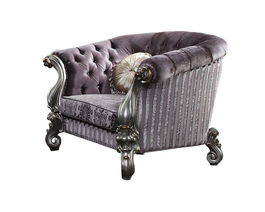 ACME Versailles Chair with 2 Pillows - Velvet/Antique Platinum