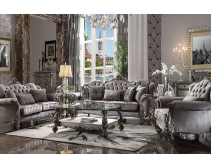 ACME Versailles Wingback Sofa - Silver Velvet and Antique Platinum