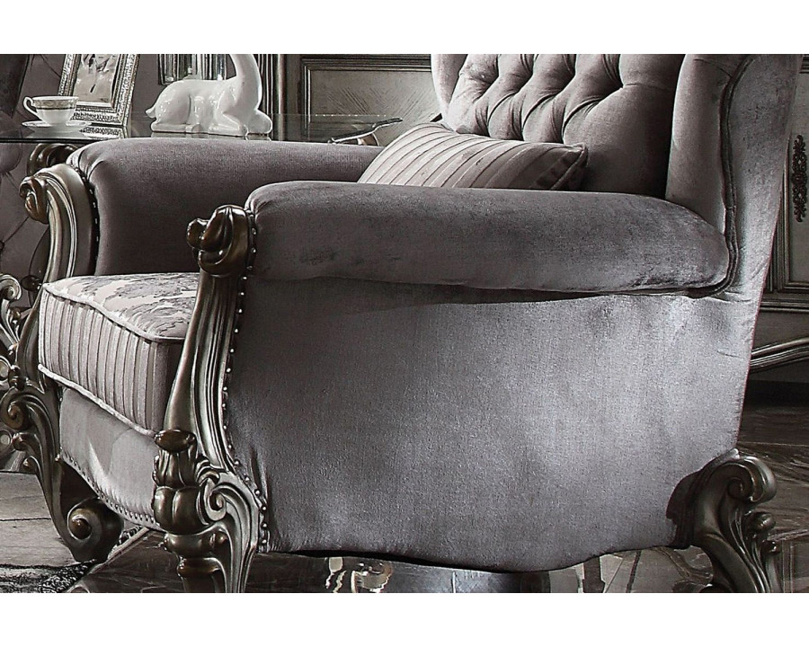 ACME Versailles Chair - Silver Velvet and Antique Platinum