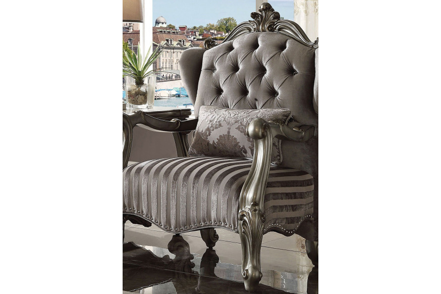 ACME™ Versailles Chair with Pillow - Velvet/Antique Platinum