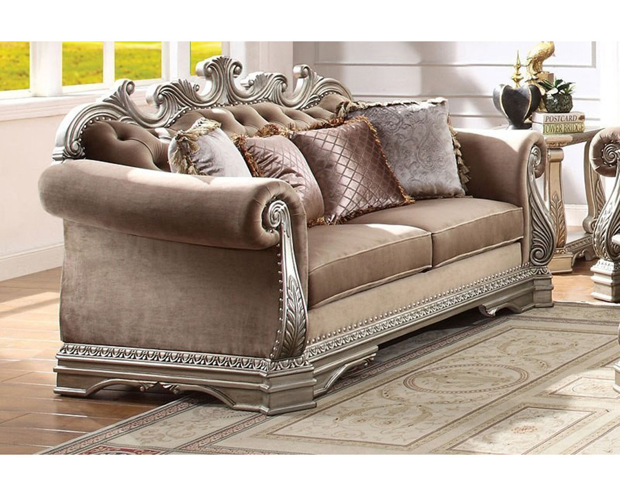 ACME - Northville Loveseat with 4 Pillows in Velvet/Antique Silver