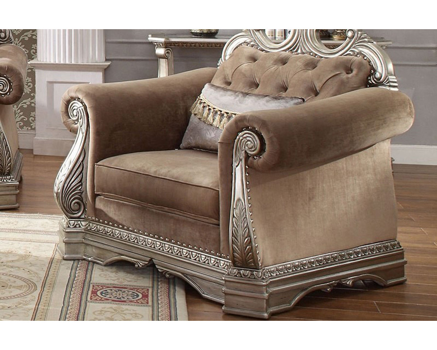 ACME - Northville Chair with Pillow in Velvet/Antique Silver