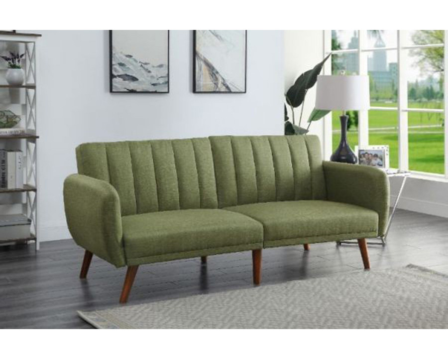 ACME Bernstein Adjustable Sofa - Green Linen and Walnut Finish