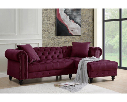 ACME Adnelis Sectional Sofa with 2 Pillows - Red Velvet