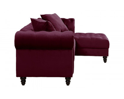 ACME Adnelis Sectional Sofa with 2 Pillows - Red Velvet