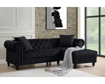 ACME Adnelis Sectional Sofa with 2 Pillows - Black Velvet