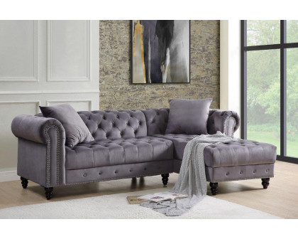 ACME Adnelis Sectional Sofa with 2 Pillows - Gray Velvet