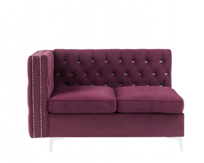 ACME Jaszira Modular Armless Loveseat with 2 Pillows - Burgundy Velvet