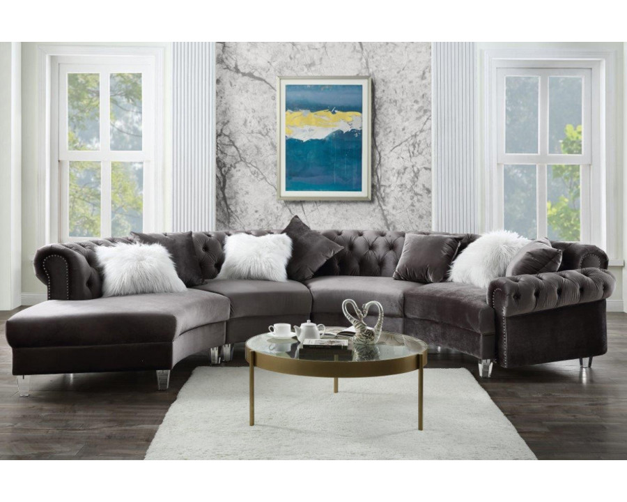 ACME Ninagold Sectional Sofa with 7 Pillows - Gray Velvet