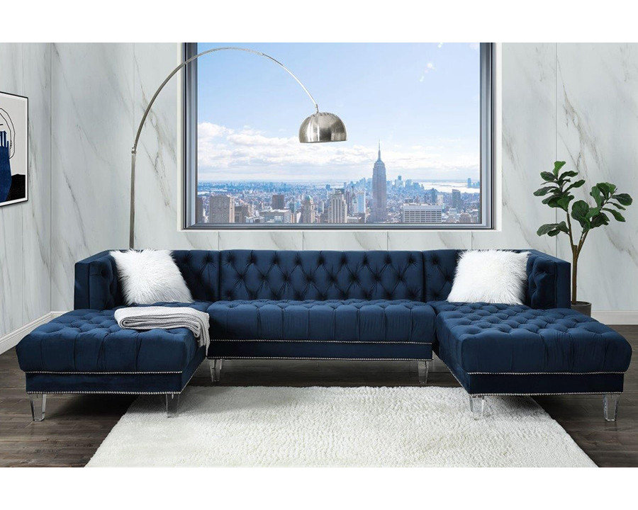 ACME - Ezamia Sectional Sofa with 2 Pillows in Navy Blue