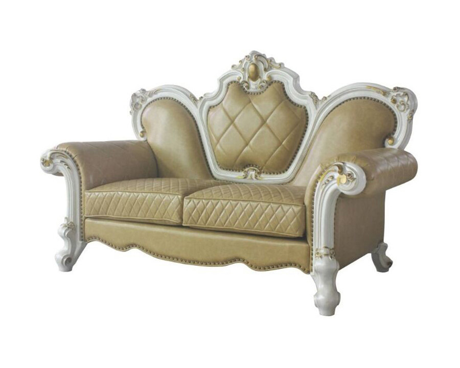 ACME - Picardy Loveseat with 3 Pillows in Butterscotch/Antique Pearl