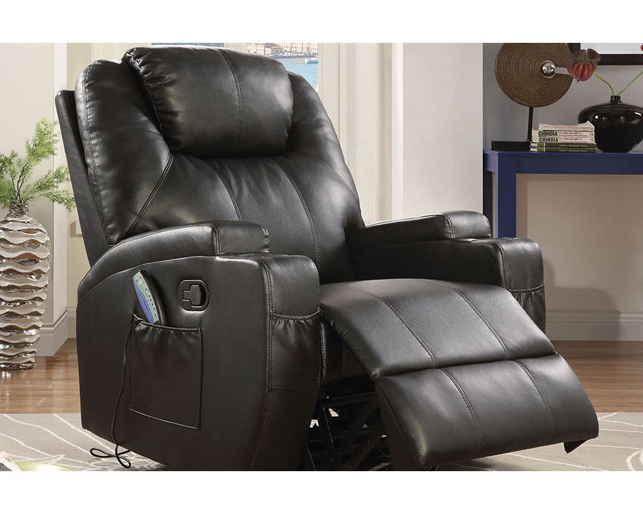 ACME Waterlily Bonded Leather Match Swivel Rocker Recliner - Black