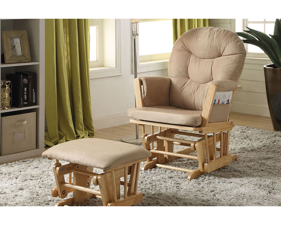 ACME - Rehan Glider Chair & Ottoman in Taupe Microfiber/Natural Oak