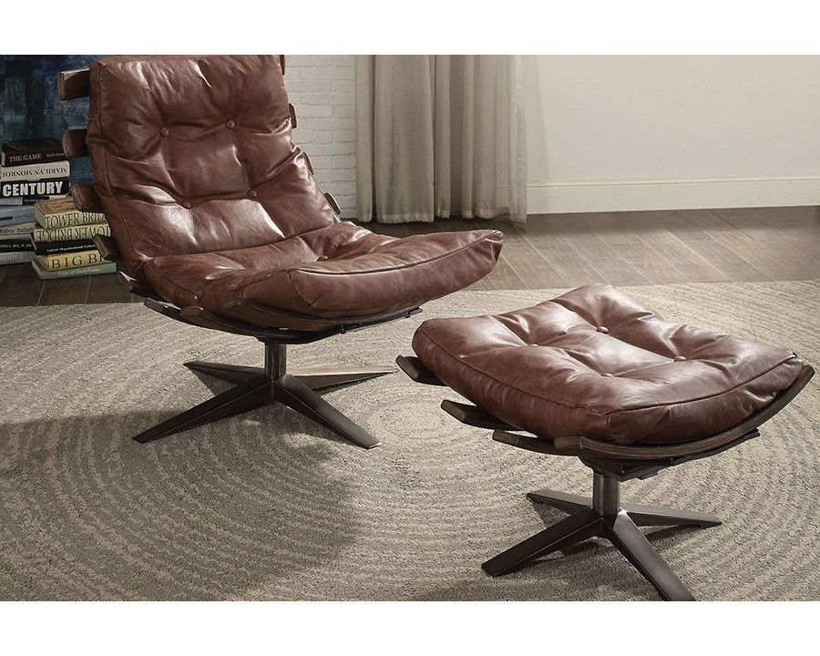 ACME - Gandy Leather Chair with Ottoman