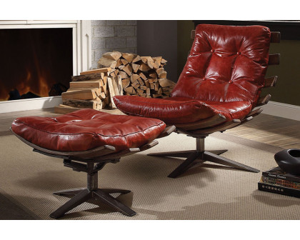 ACME - Gandy Leather Chair with Ottoman