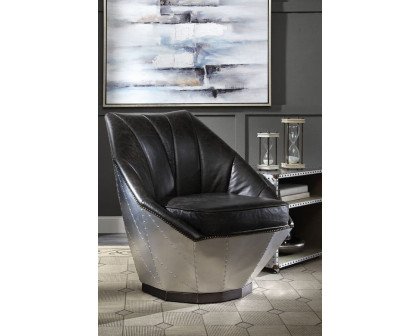 ACME™ Brancaster Accent Chair - Distress Espresso/Aluminum