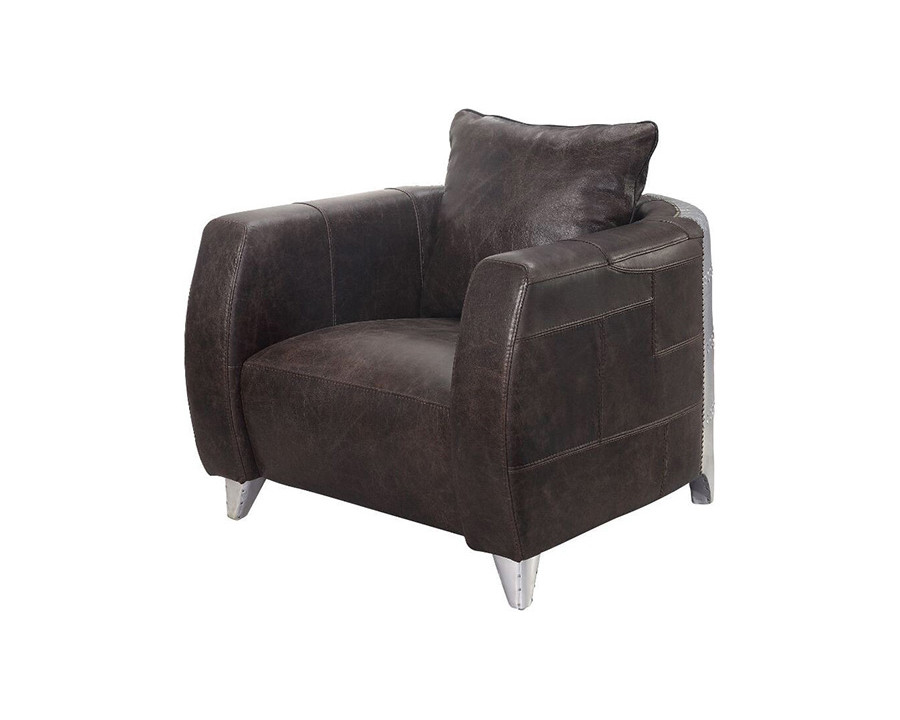 ACME - Kalona Accent Chair in Distress Chocolate/Aluminum