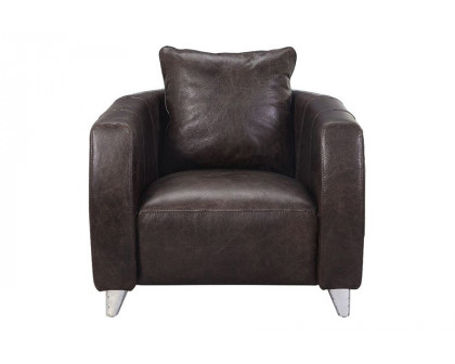 ACME - Kalona Accent Chair in Distress Chocolate/Aluminum