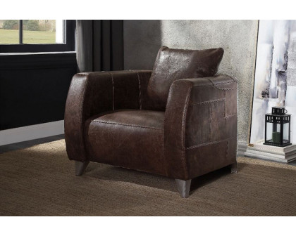 ACME - Kalona Accent Chair in Distress Chocolate/Aluminum