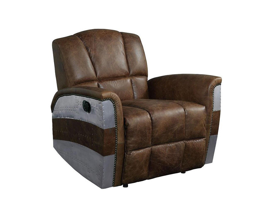 ACME - Brancaster Power Motion Recliner in Retro Brown/Aluminum