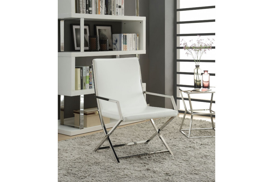 ACME™ Rafael Accent Chair - White/Stainless Steel (59775)