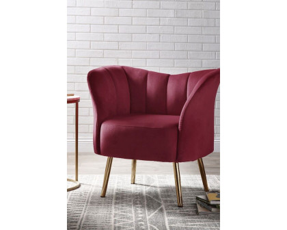 ACME™ Reese Accent Chair - Burgundy Velvet and Gold