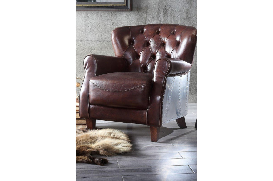 ACME™ Brancaster Accent Chair - Vintage Brown/Aluminum