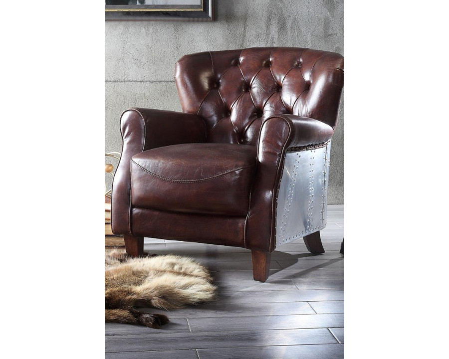 ACME - Brancaster Accent Chair in Vintage Brown/Aluminum