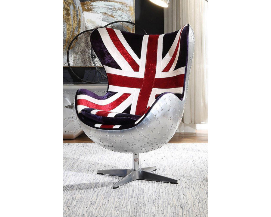 ACME - Brancaster British Flag Accent Chair with Swivel in Pattern/Aluminum