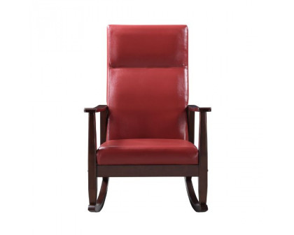 ACME Raina Rocking Chair - Red PU and Espresso Finish