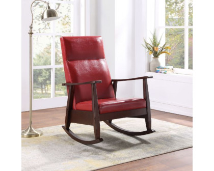 ACME Raina Rocking Chair - Red PU and Espresso Finish