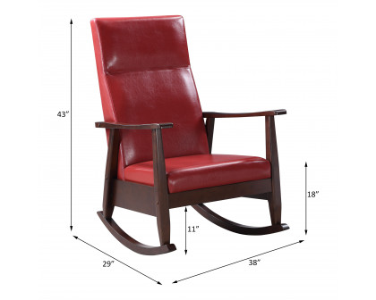 ACME Raina Rocking Chair - Red PU and Espresso Finish