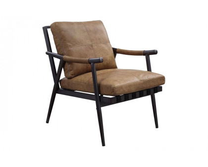 ACME - Anzan Accent Chair in Berham Chestnut/Matt Iron