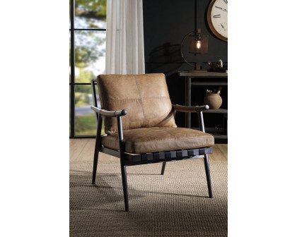 ACME - Anzan Accent Chair in Berham Chestnut/Matt Iron