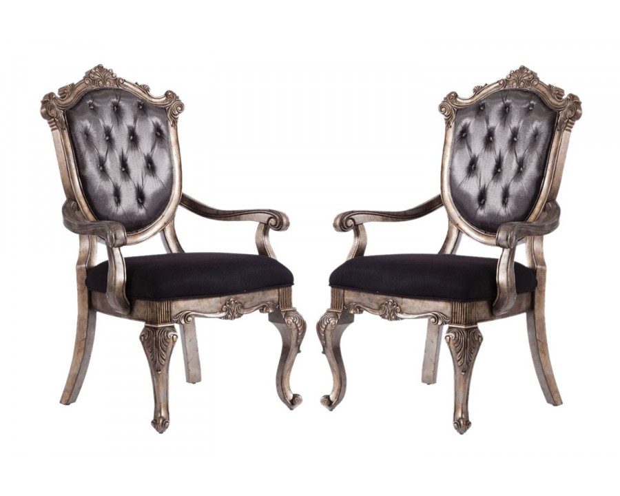 ACME Chantelle Arm Chair (Set-2) - Silver Gray Silk-Like/Antique Platinum