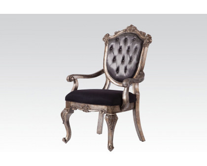 ACME Chantelle Arm Chair (Set-2) - Silver Gray Silk-Like/Antique Platinum