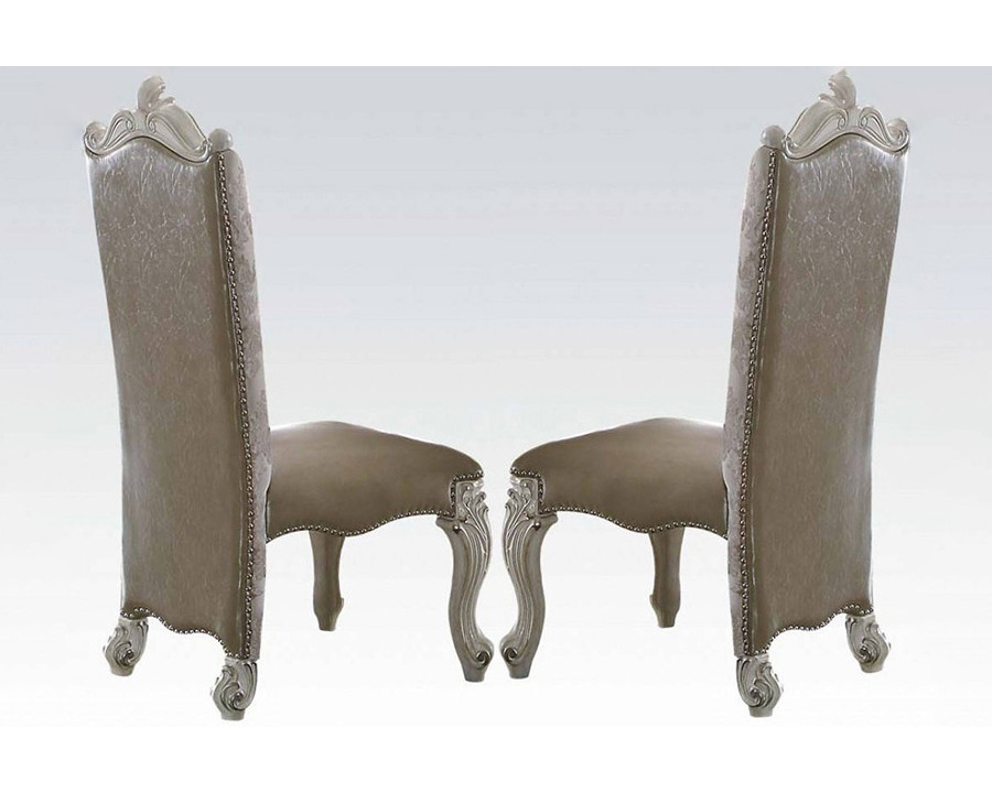 ACME Versailles Side Chair Set of 2 - Vintage Gray PU/Fabric and Bone White