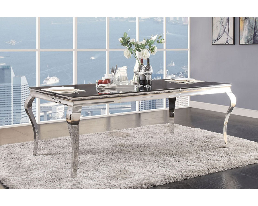 ACME - Fabiola Dining Table in Black Glass Top/Stainless Steel