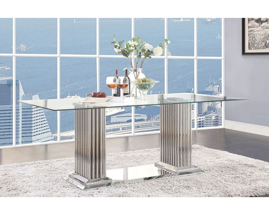 ACME - Cyrene Dining Table in Clear Glass Top/Stainless Steel