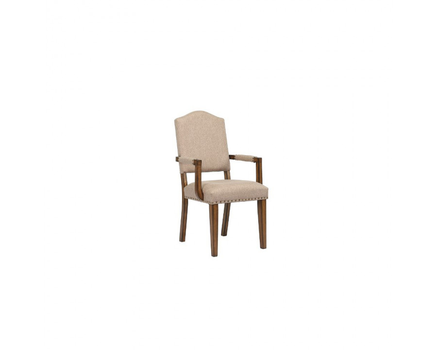 ACME - Maurice Chair (2Pc) in Khaki Linen/Antique Oak