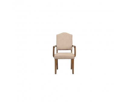 ACME - Maurice Chair (2Pc) in Khaki Linen/Antique Oak